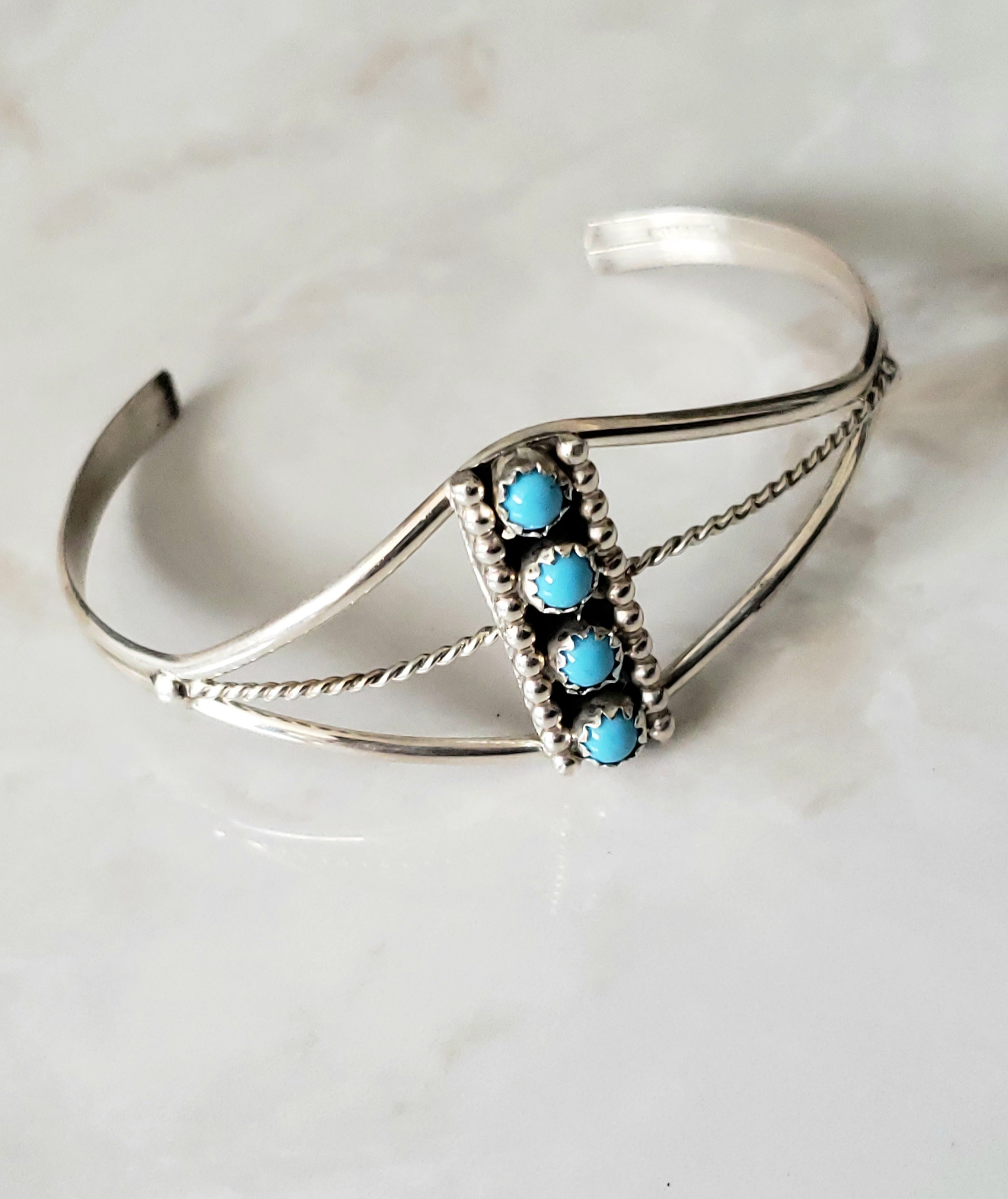 Sterling Silver Genuine Turquoise 4 Stone Adjustable Cuff Bracelet