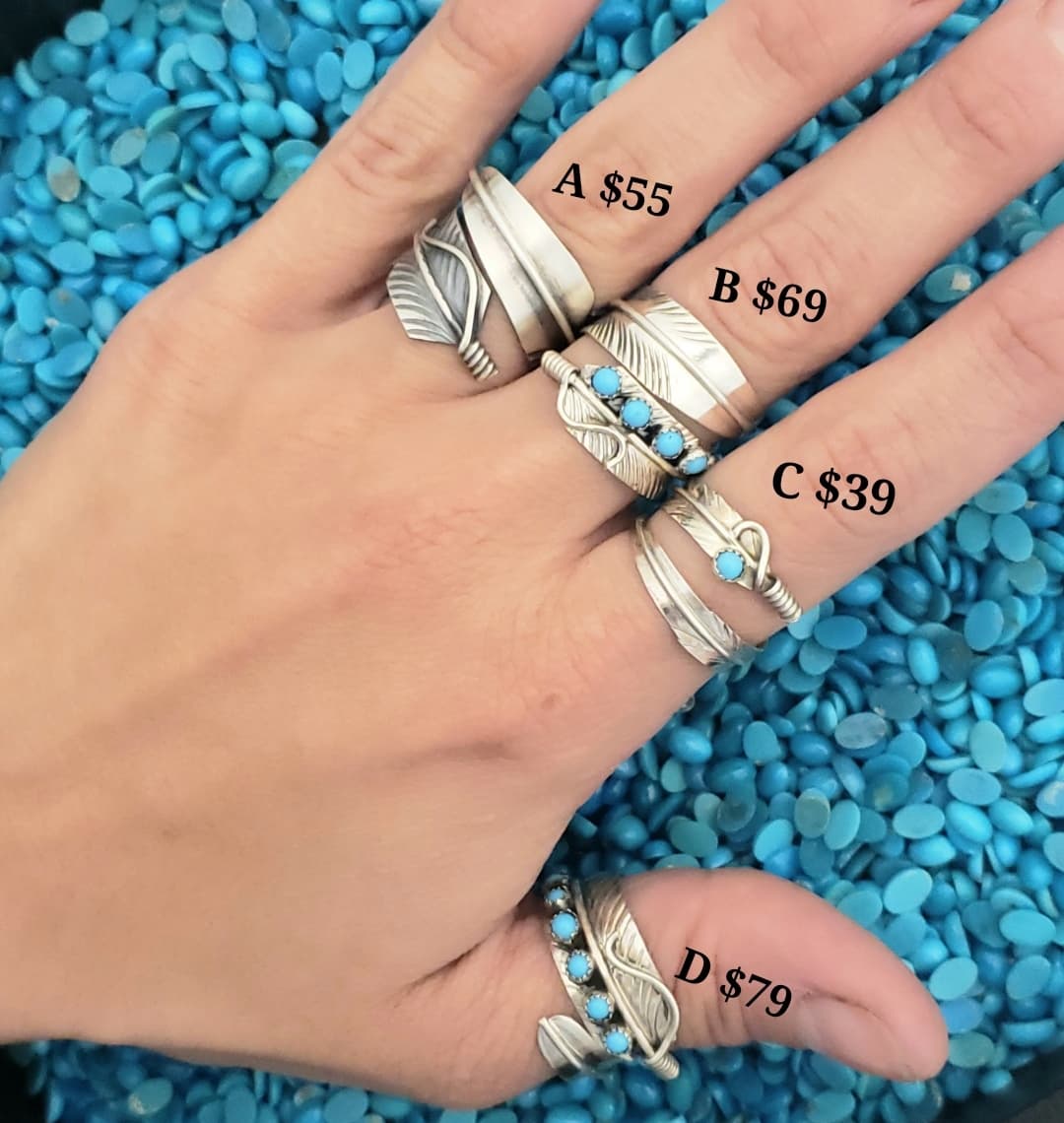 Sterling Silver Genuine Turquoise Stone Feather Wrap Around