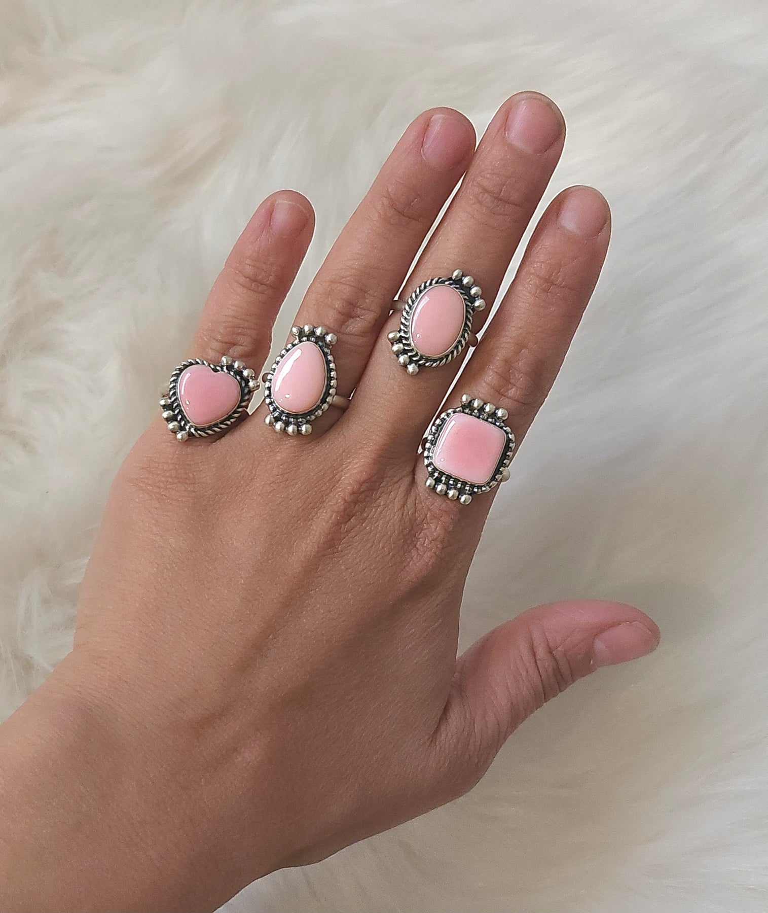 Stamped Sterling Silver Pink Conch Shell Rings – Turquoise925