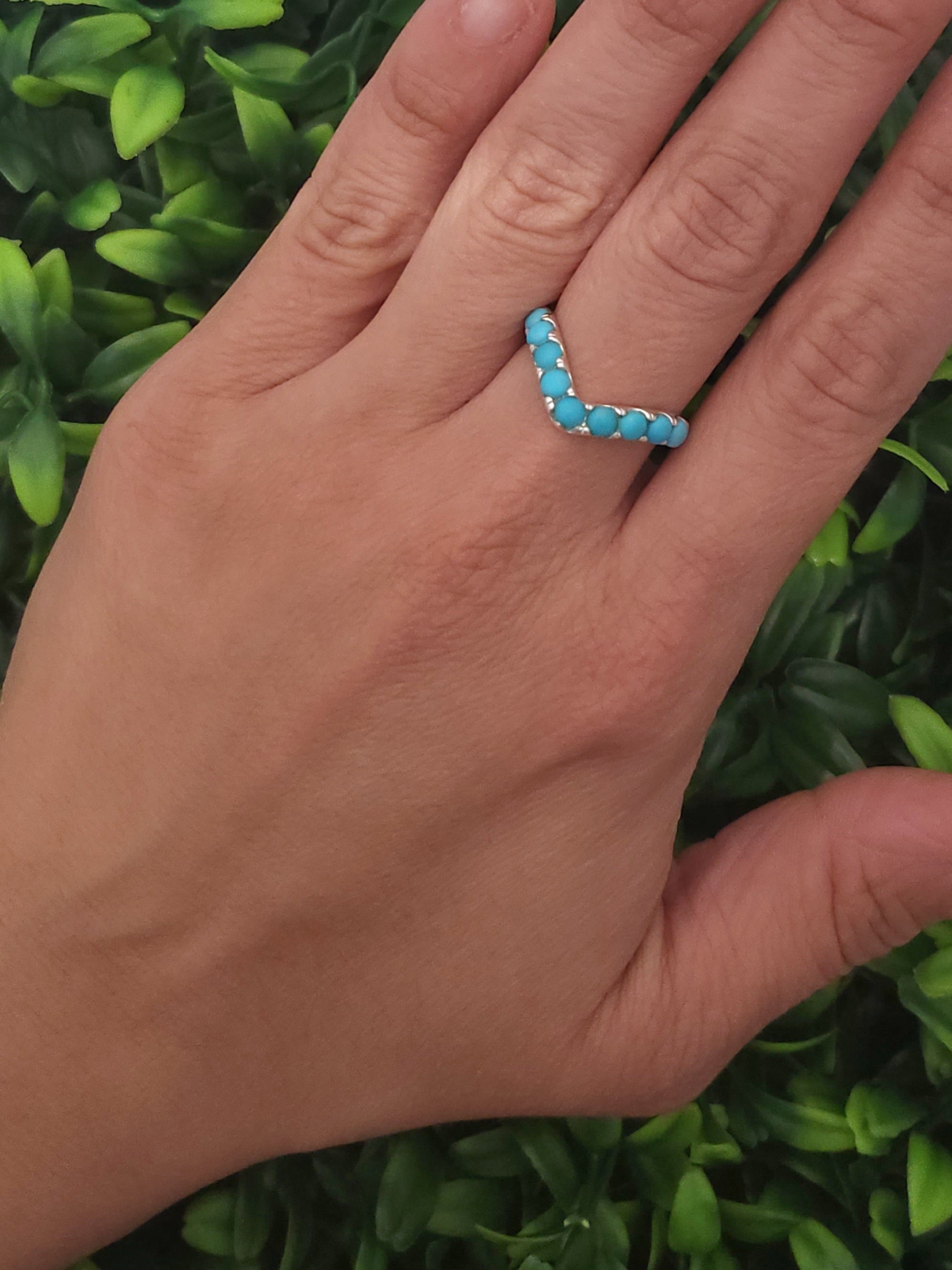 Sterling Silver Turquoise V-shaped Stacker Band Ring – Turquoise925