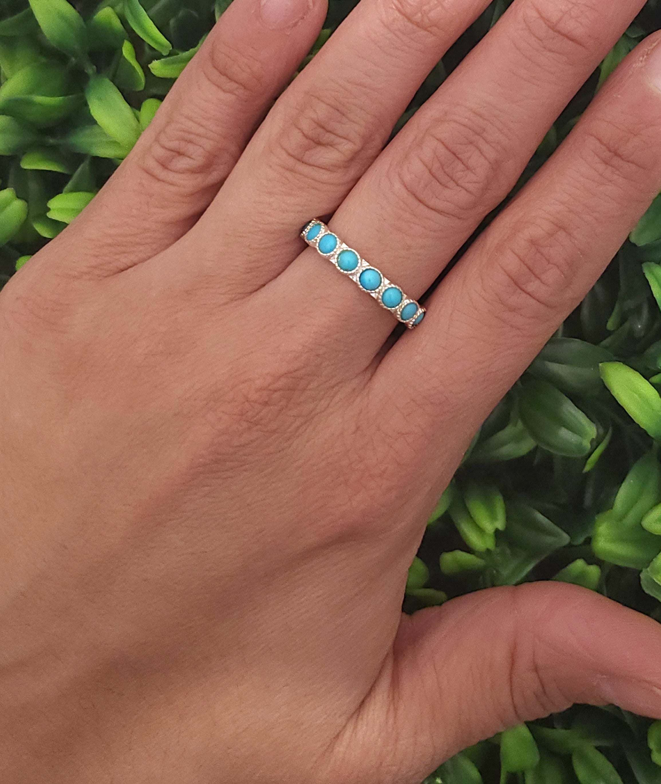 Sterling Silver Turquoise 8 Stone Stacker Band Ring – Turquoise925