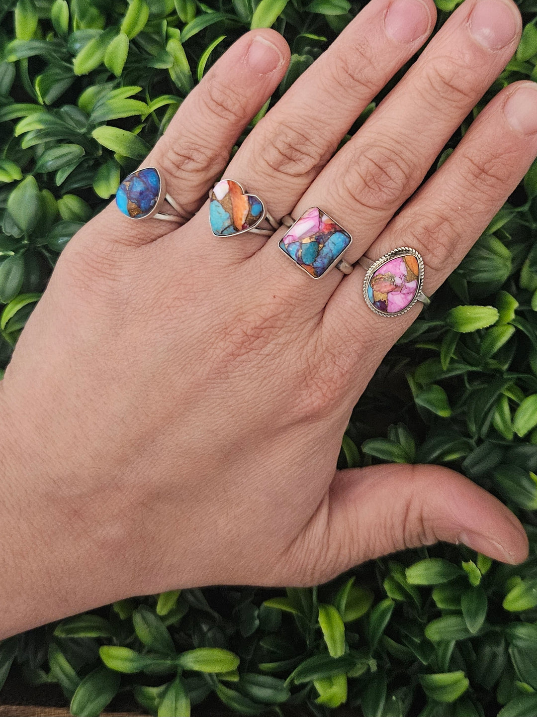 Sterling Silver Pink Dahlia Turquoise Stone Rings – Turquoise925