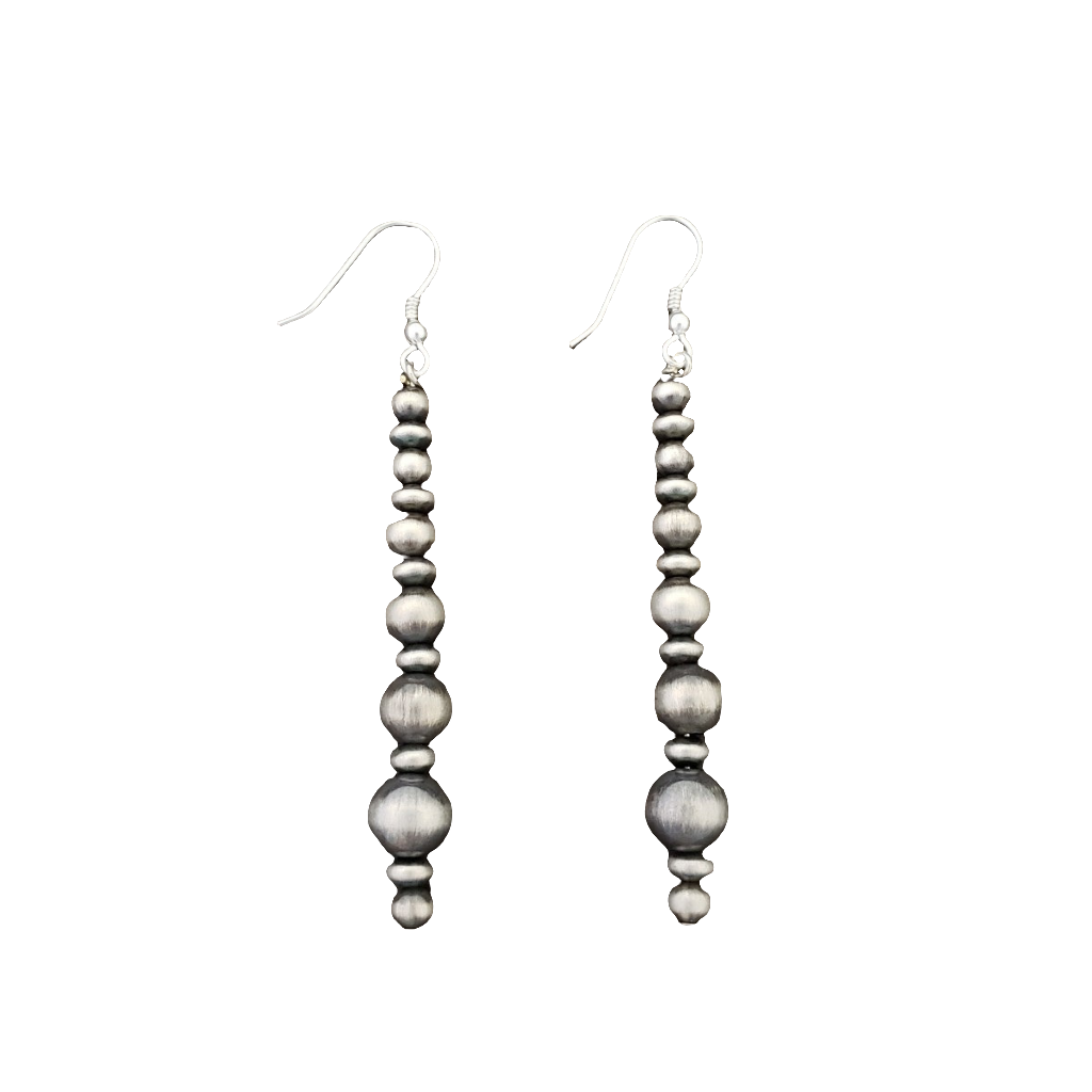 Sterling Silver Navajo Pearls Earrings Oxidized Beads