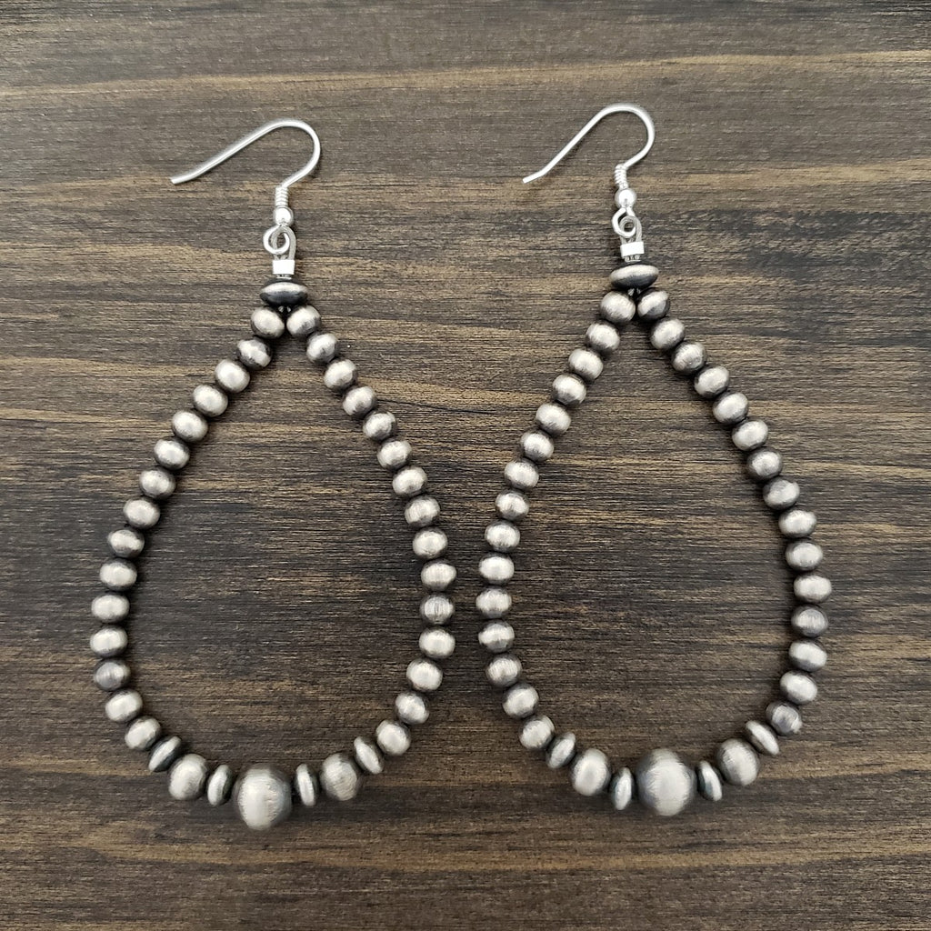 Sterling Silver Navajo Pearls Earrings Oxidized Beads